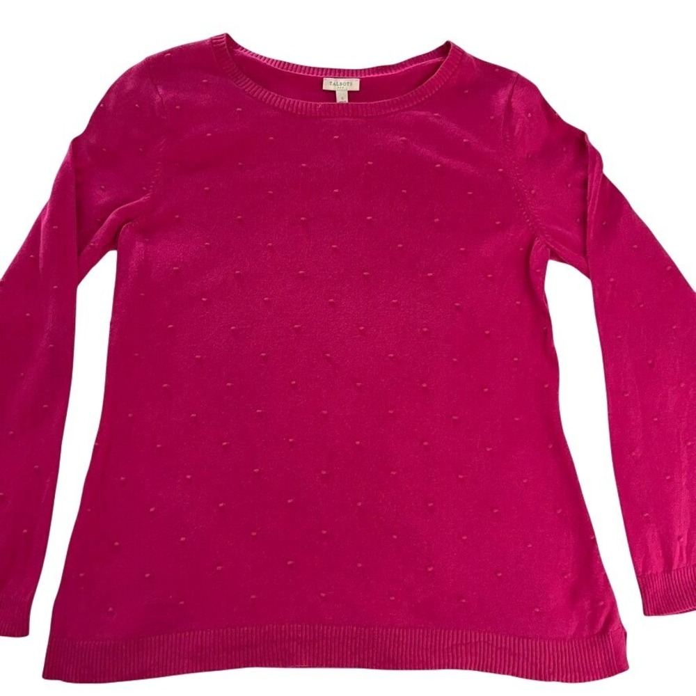 Talbots Womens S Pink Cotton Sweater Bobble Dot Textured‎ Crewneck Pullover